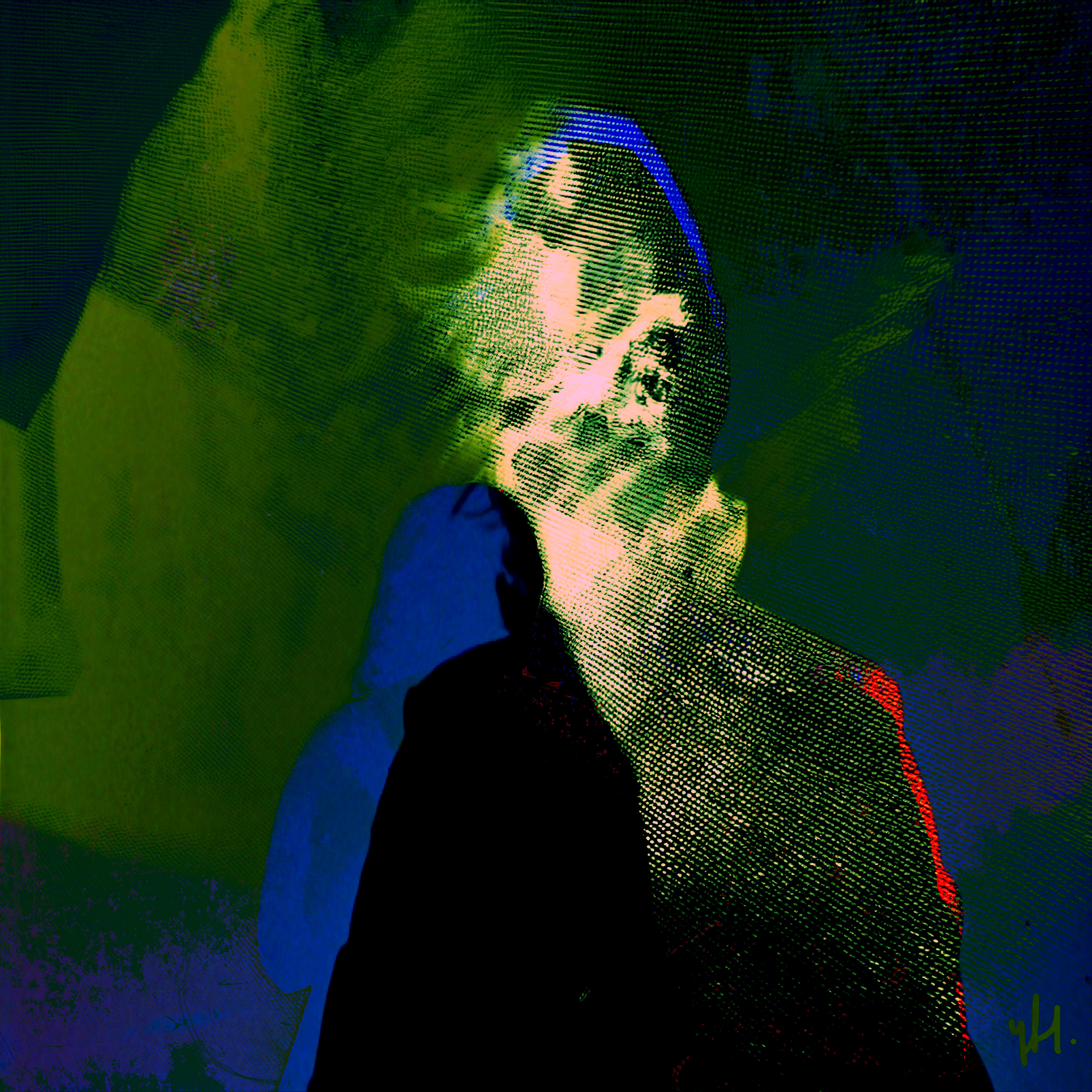 Abstracte portret, groene en blauwe tinten