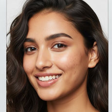 Smiling woman with dark hair, wearing a black shirt, posing for a portrait.