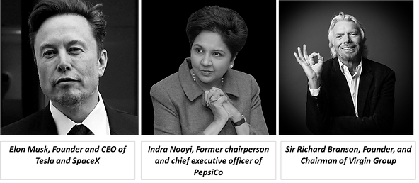 Three black-and-white portraits of people in formal attire with different expressions. Dark background, no visible text.