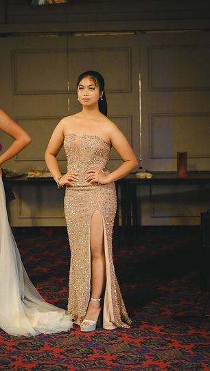 The Pageant Wardrobe split thigh sequin apricot dress