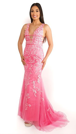 The Pageant Wardrobe charming pink mermaid V neck lace gown