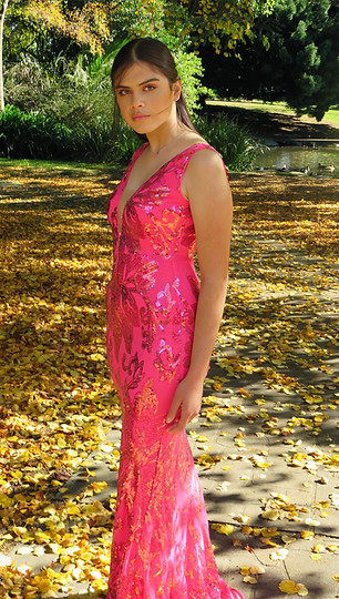 The Pageant Wardrobe fuchsia mermaid evening gown