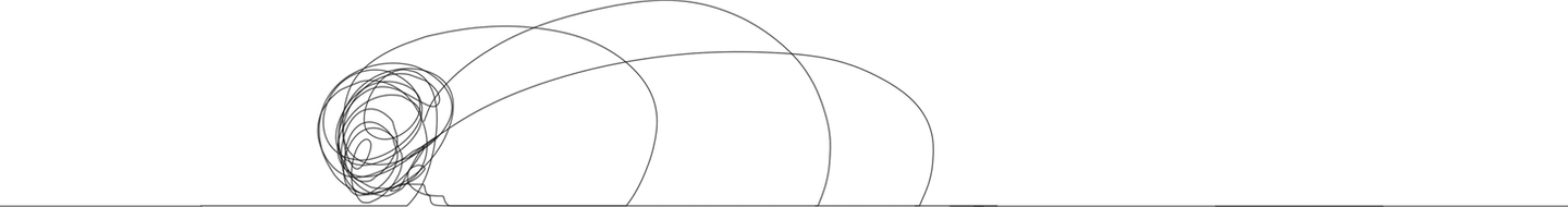 A mesma imagem com o emaranhado mas ao invés de uma linha reta continua aqui a linha sempre volta para o emaranhado representando que a criação de um design system é comum voltar a faze de ideação e solução de problemas. É um processo de vai e volta.