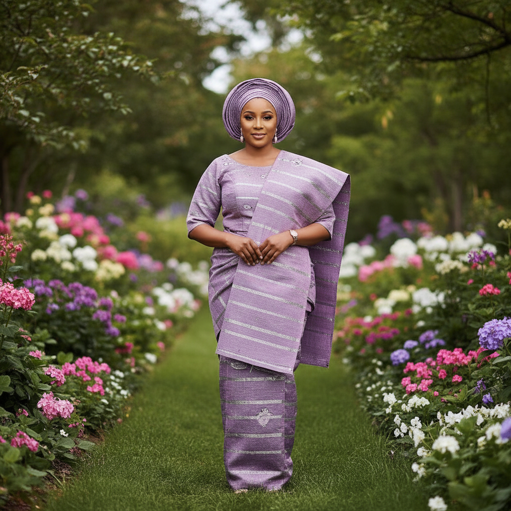 Lilac and Silver Ladies' Aso-Oke