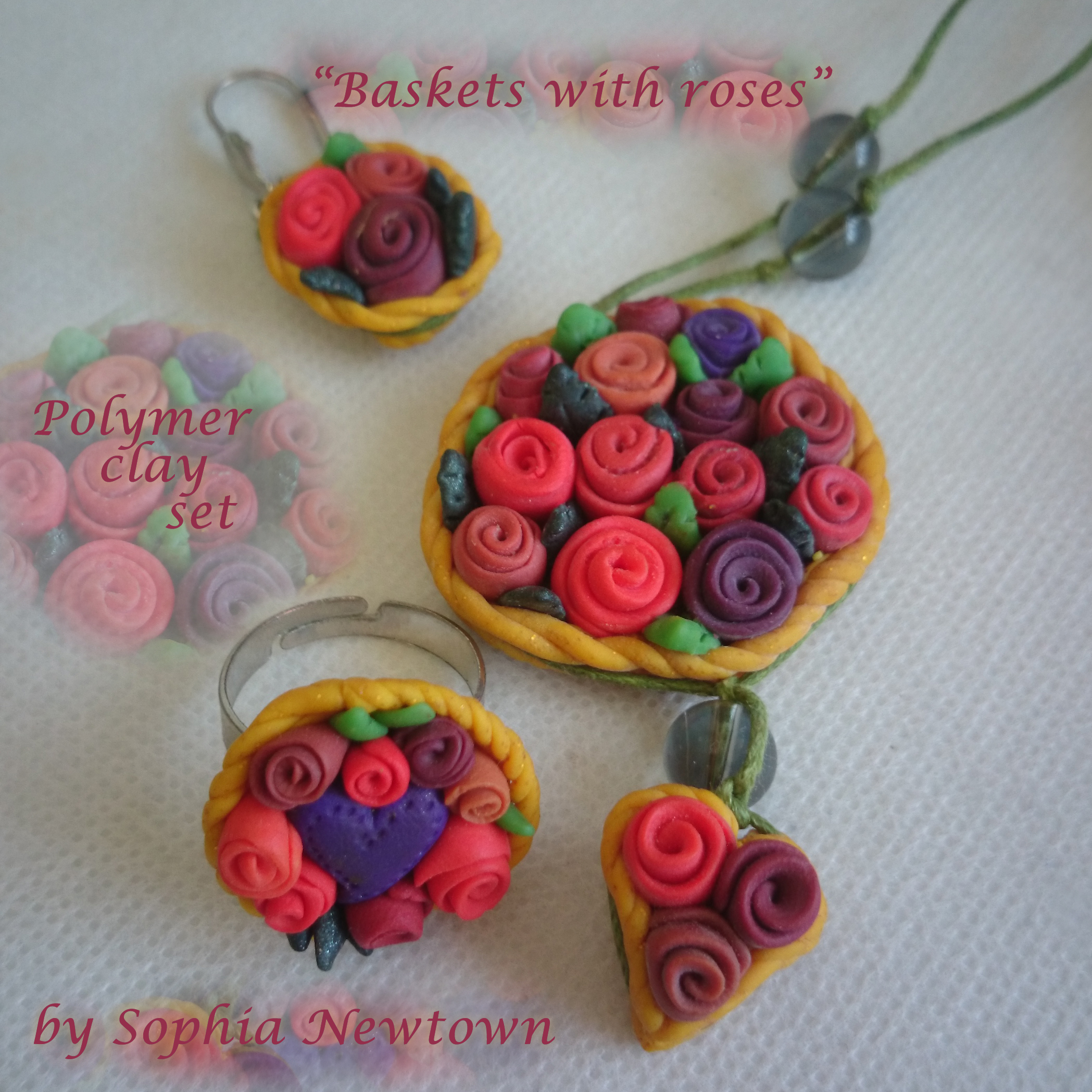 Baskets with roses jewelry set