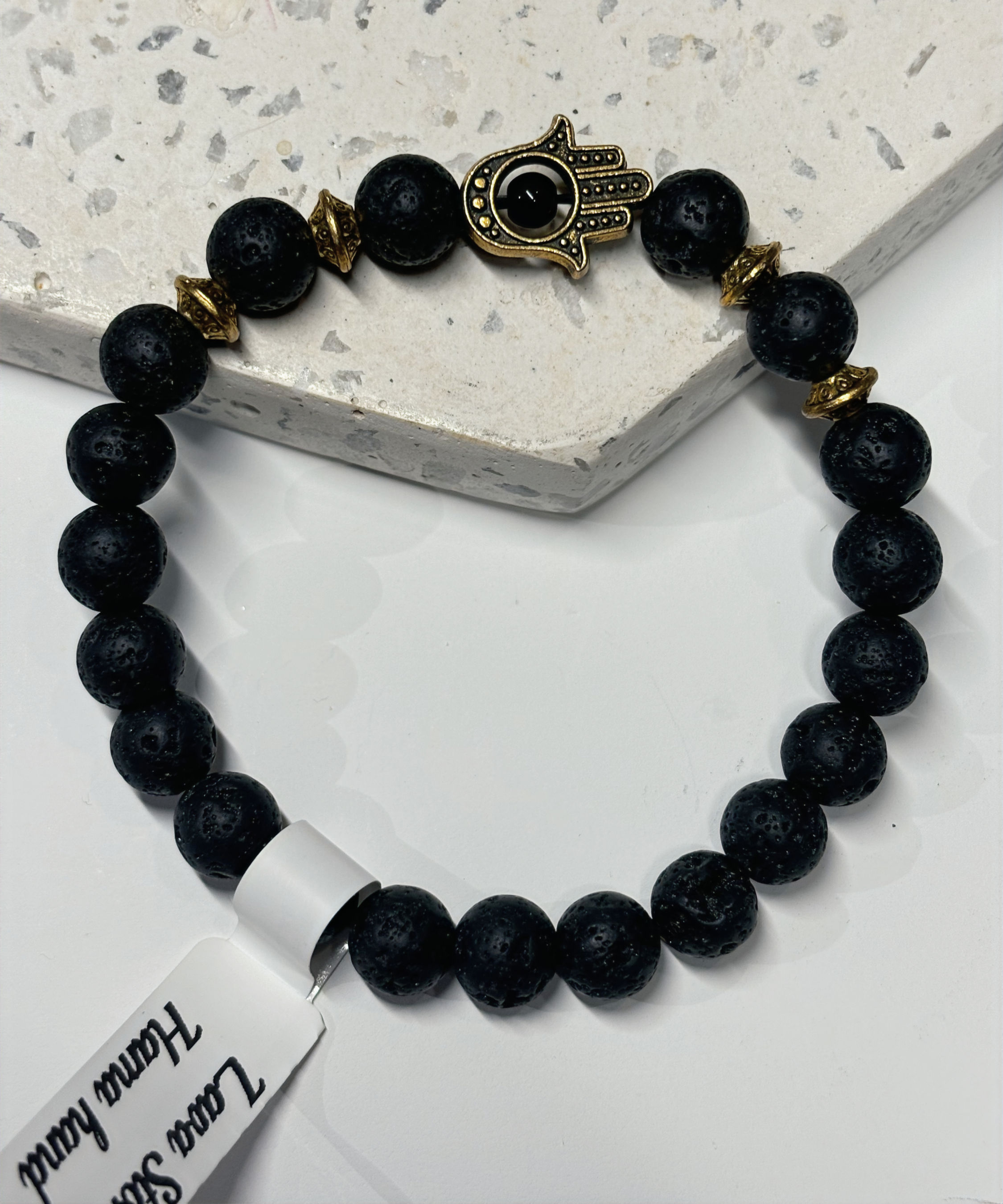 Lava Stone Bracelet with Hama hand charm