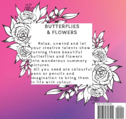 Thumbnail: Butterflies & flowers colouring book back