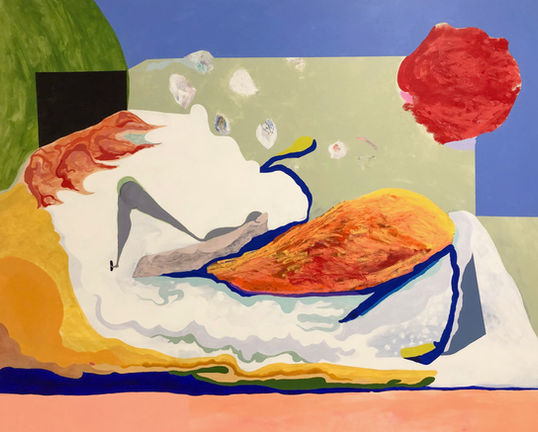 oil, acrylic, grease marker, molding paste on 48"x64" canvas