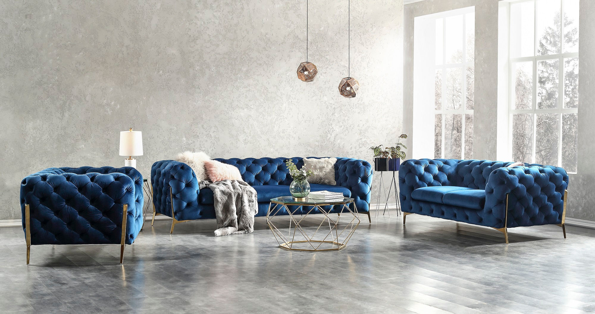Glamour Blue Sofa Set