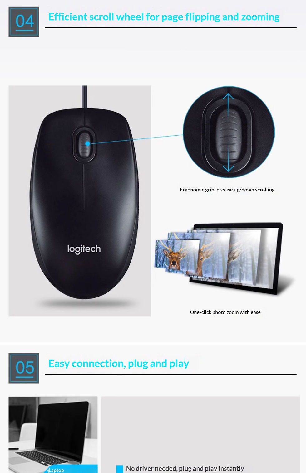 Miniatura: Mouse M100R da Logitech, USB Plug & Play, universal para casa e escritório.