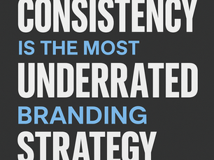 Bold digital graphic design with the words 'Consistency is Key' centered in strong capital letters. The background features minimalistic shapes and clean lines, emphasizing focus and repetition in branding."
