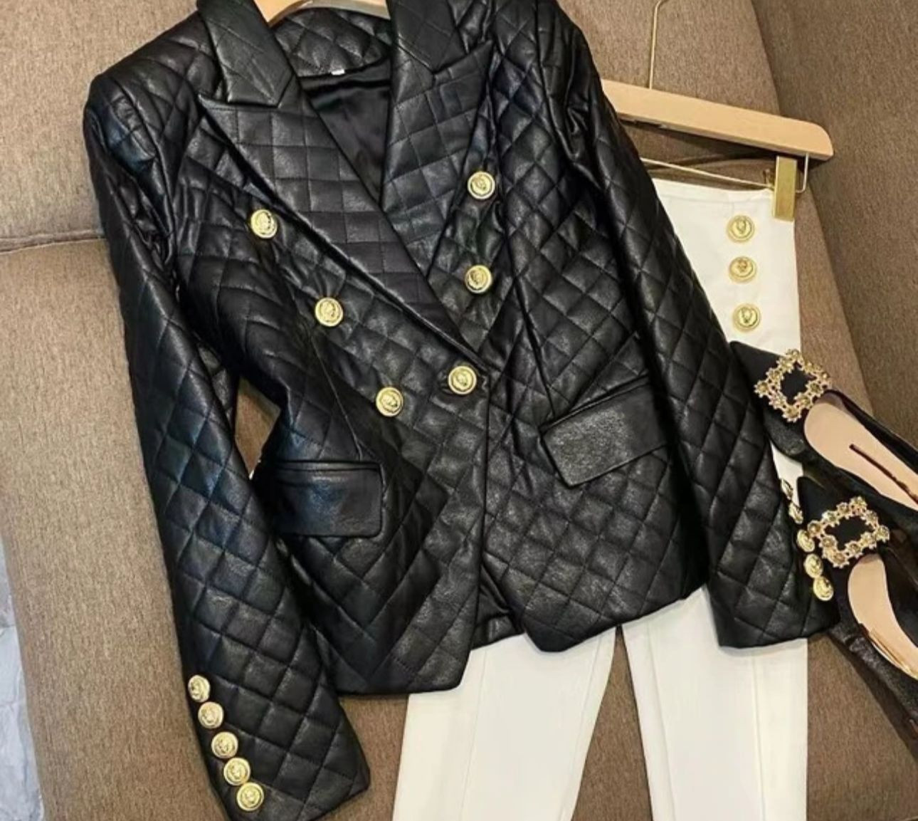 Faux Leather Quilted Jacket