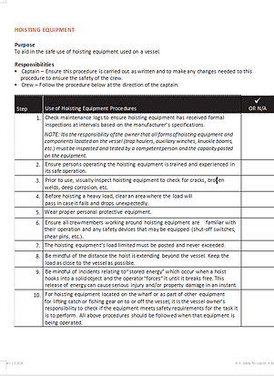 Wheelhouse logbook hoist checklist