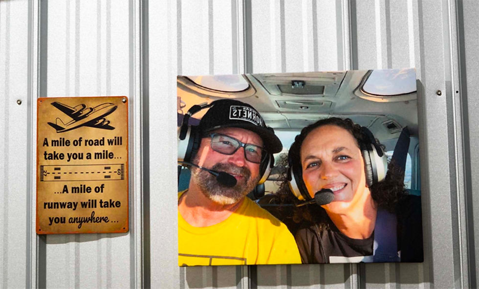 Cori and her husband have a portrait hanging inside their hanger next to their plane. A tribute to a lifelong dream fulfilled.