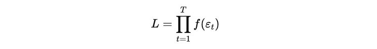 The total likelihood L is the product of the individual likelihoods across all time steps: