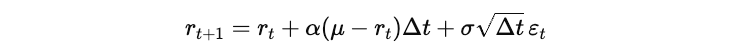 The discrete approximation of the Vasicek model is written as: