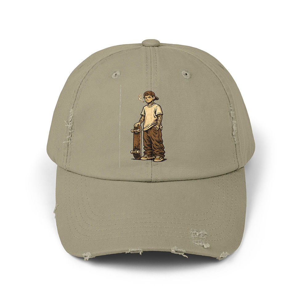 Thumbnail: Distressed Skateboard Boy Cap - Boutta Tre Flip Collection Hat 
