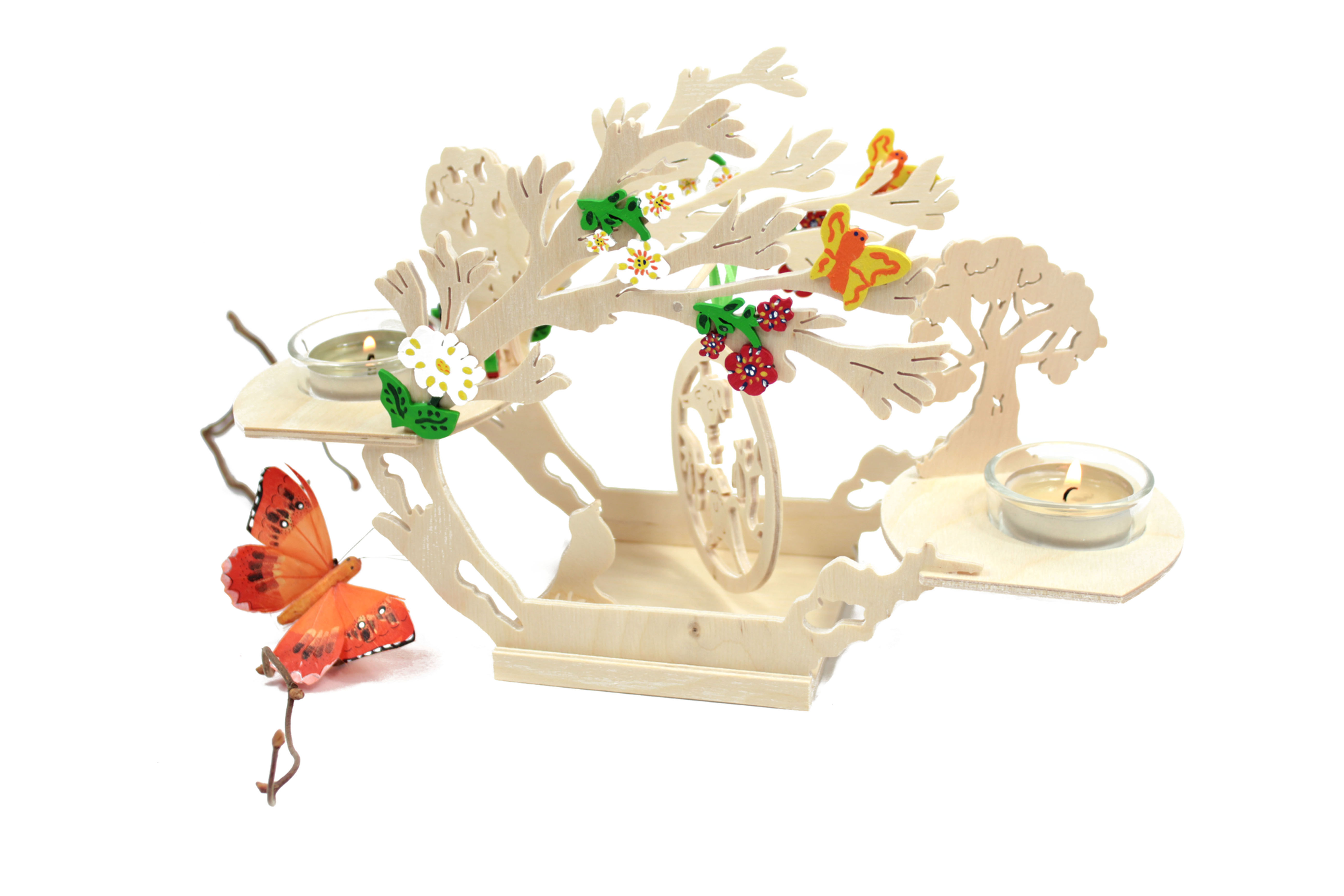 Frühlingsdeko aus Holz für 2 Teelichter