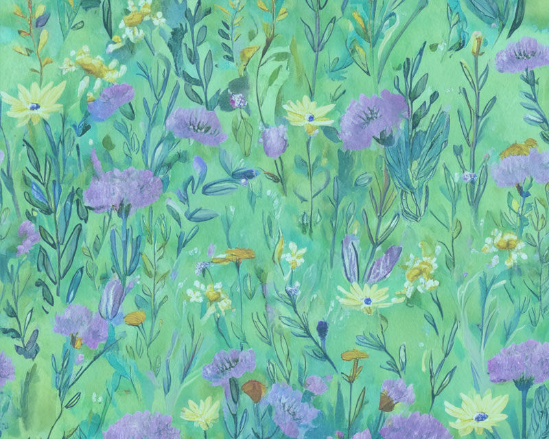 Field of flowers in soft greens and purples symbolizing a relation approach to treating eating disorders.