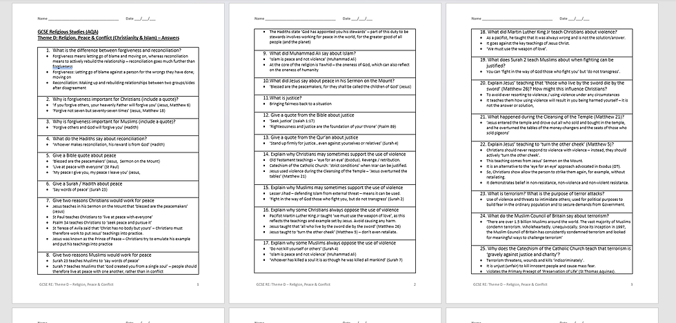 Theme D Peace & Conflict Consolidation Booklet & Answers