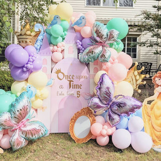 wildflower balloons set up for birthday party