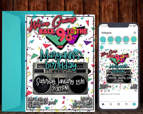 90S Birthday Invitation and Instagram Post | DCM DESIGNS INC