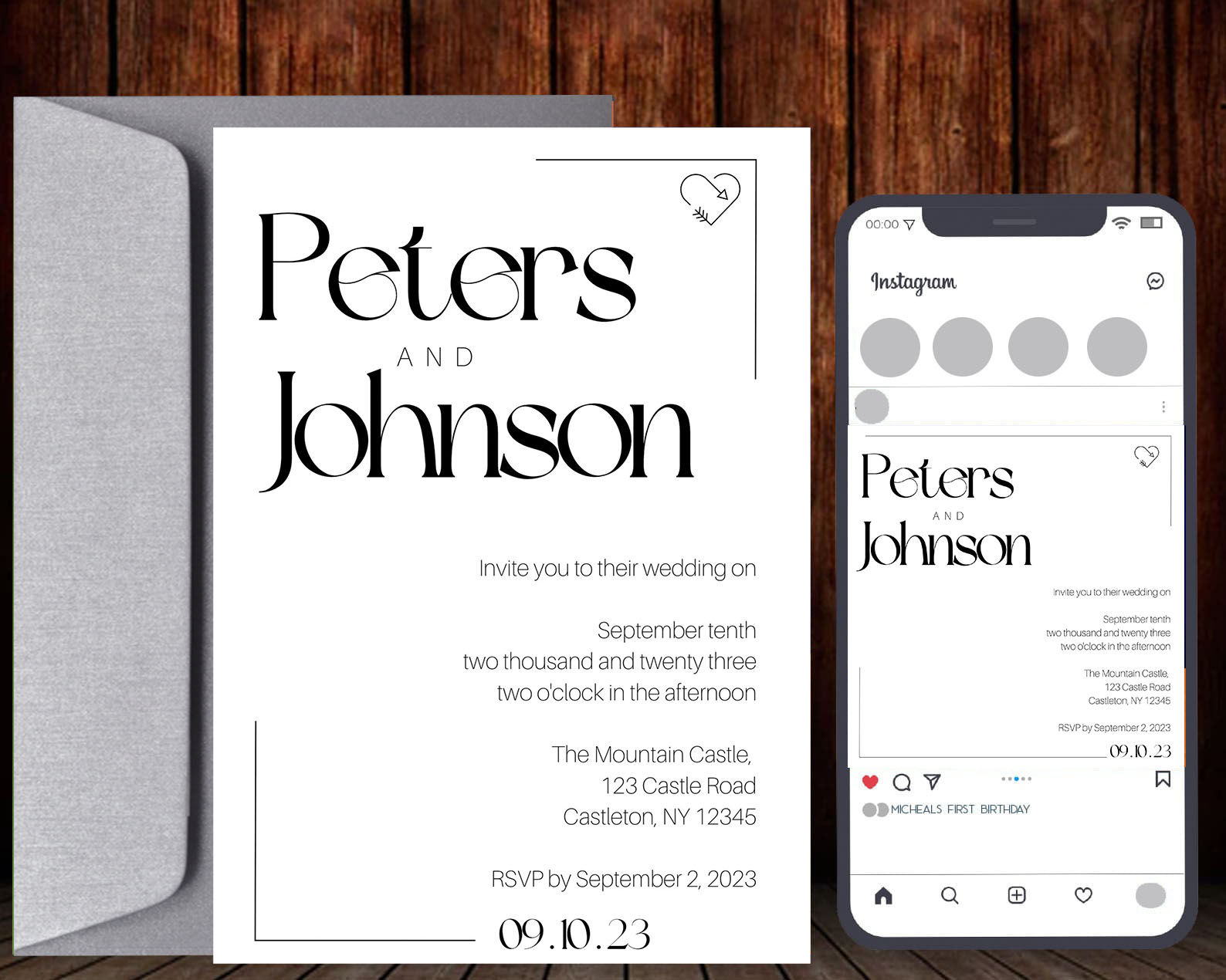 Simple Wedding Invitation and Instagram Post