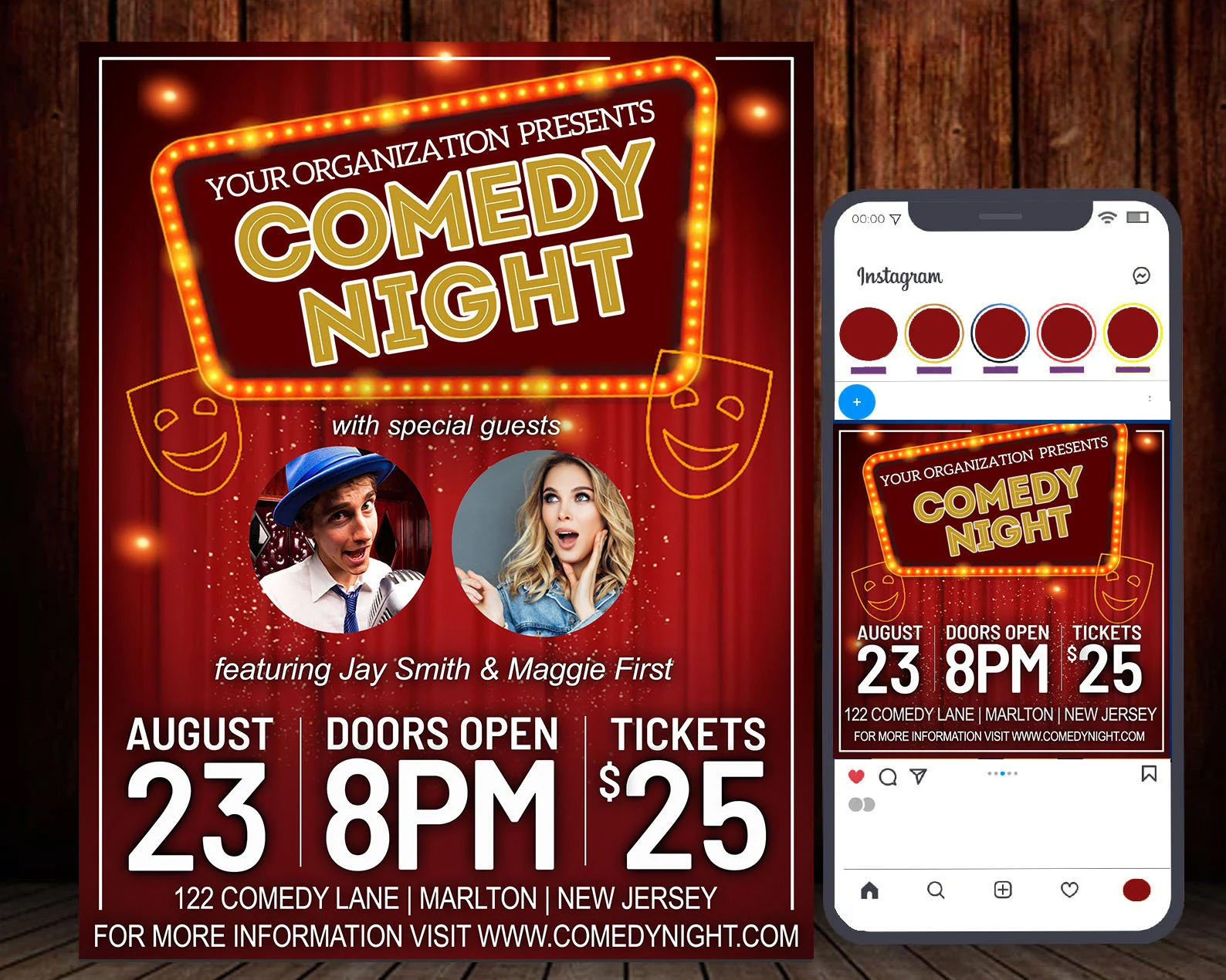 Comedy Night Flyer and Instagram Post