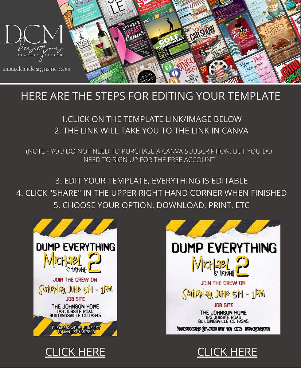 Thumbnail: Dump Everything Construction Truck Birthday Party Invitation and Instagram Post
