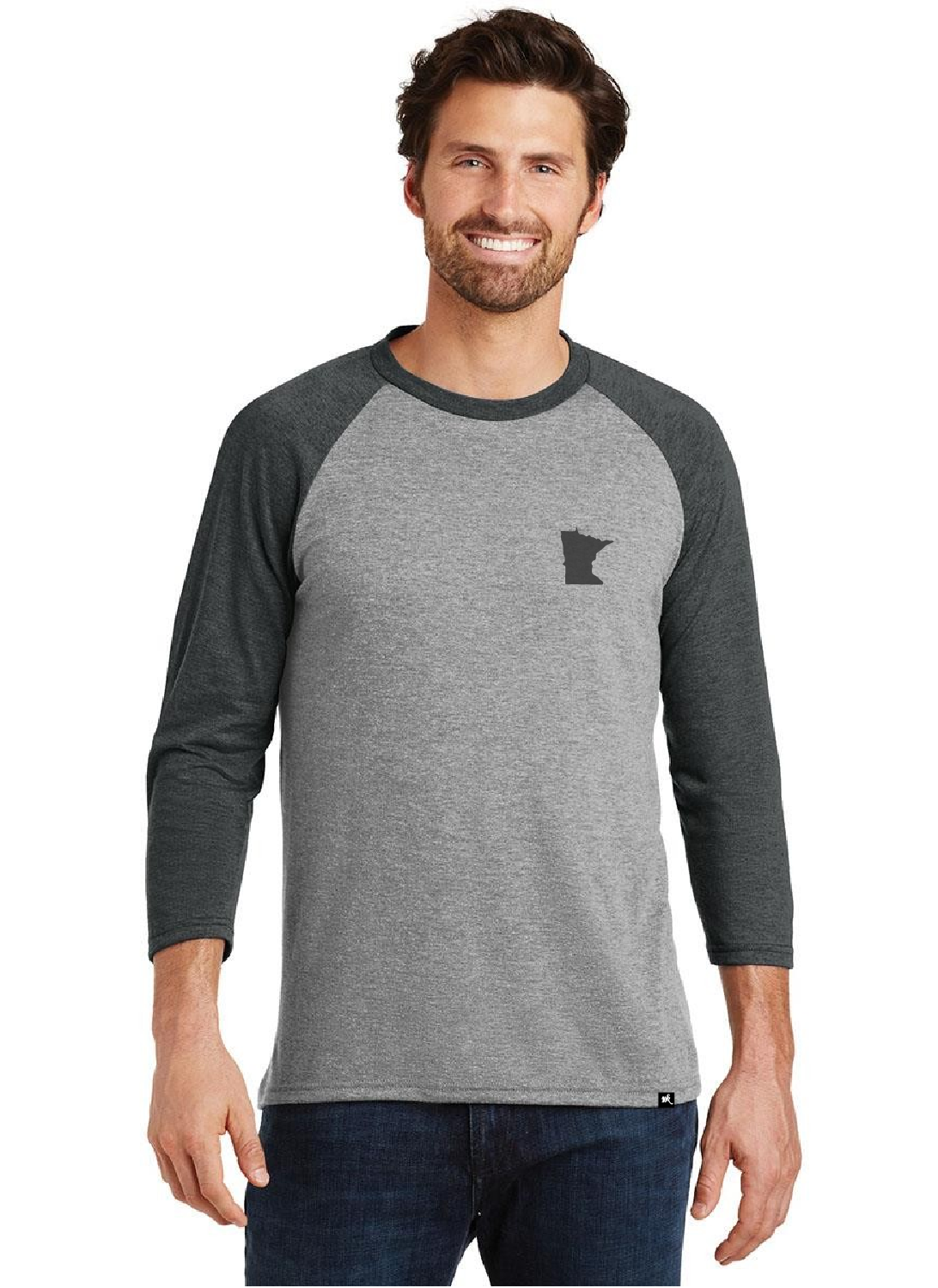 Charcoal & Grey / Charcoal Print Men's 3/4 Tee "mn state"