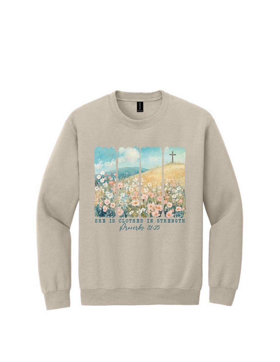 Thumbnail: She is Clothed in Strength Gildan Heavy Blend Crewneck Sweatshirt
