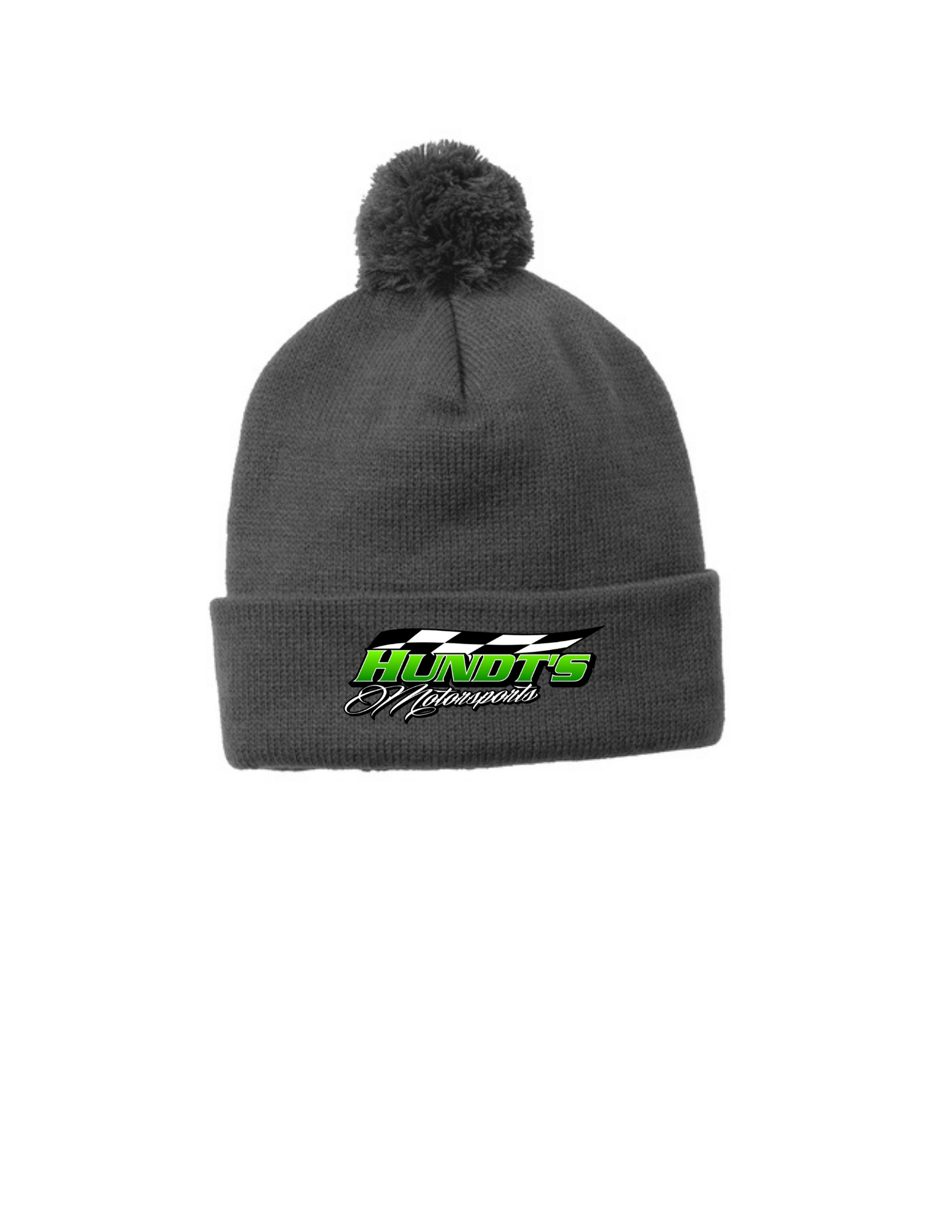 Hundt's Motorsports Sport-Tek Solid Pom Pom Beanie With Leather Printed Patch