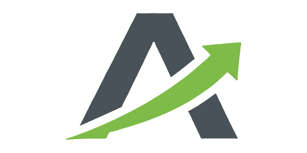 Stylized letter A with a green upward arrow