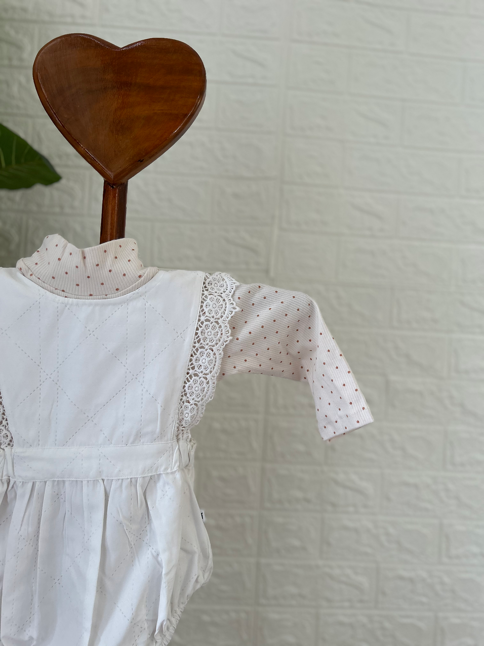 Thumbnail: Ivory Lace Dots Romper Set