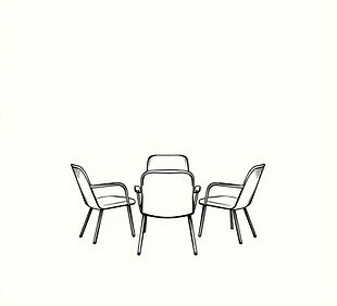 create a logo of three empty chairs in a group circle with a cream white back ground.jpg