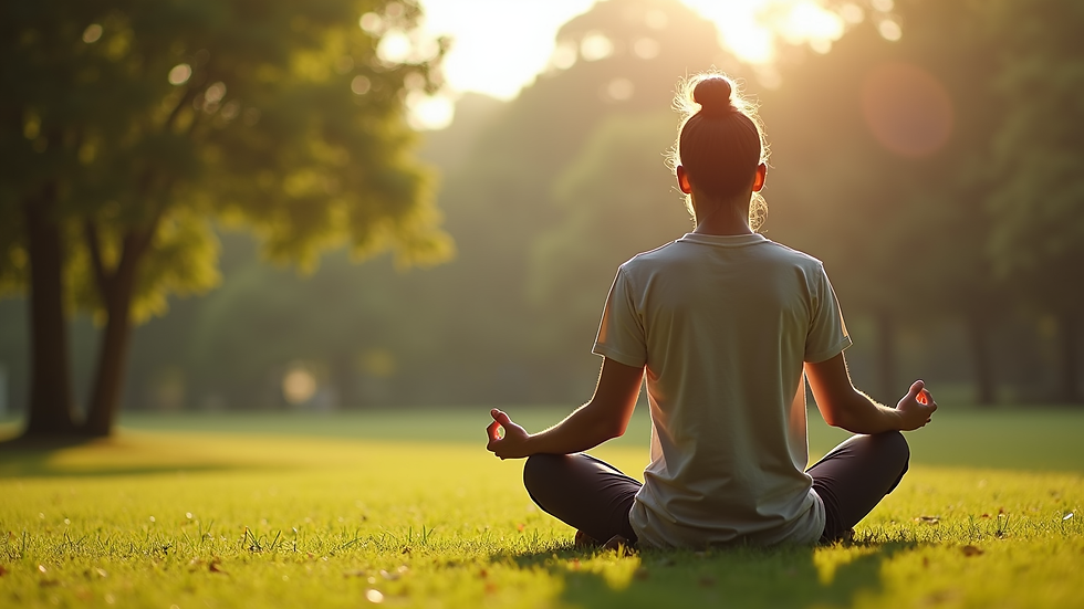 Close-up view of a person meditating outdoors in a park