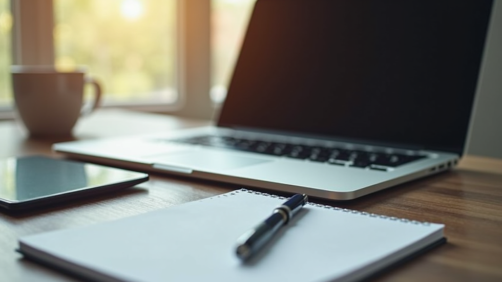 Close-up view of a laptop and notebook on a desk, ready for an online counseling session