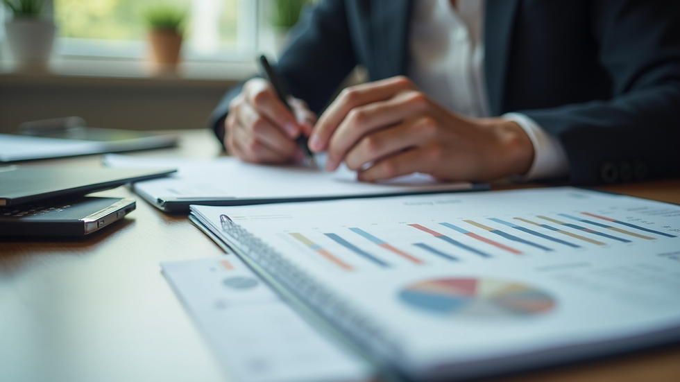 Eye-level view of a person reviewing a monthly budget at a desk