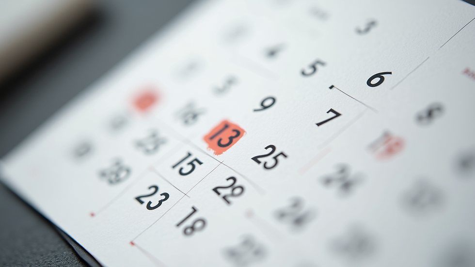 Close-up view of a calendar with a three-month period highlighted