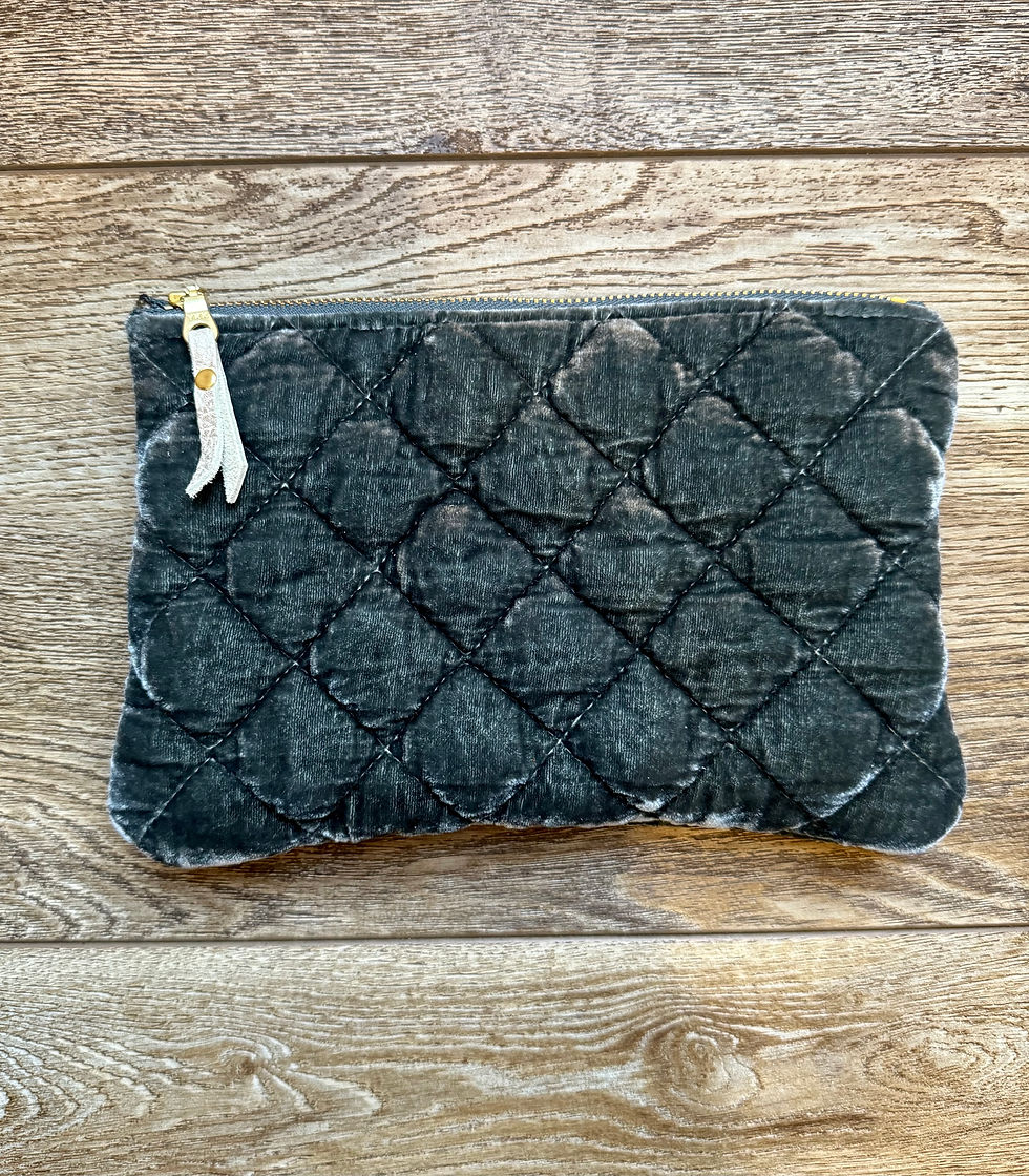 Thumbnail: Black or grey silk velvet zipper pouch