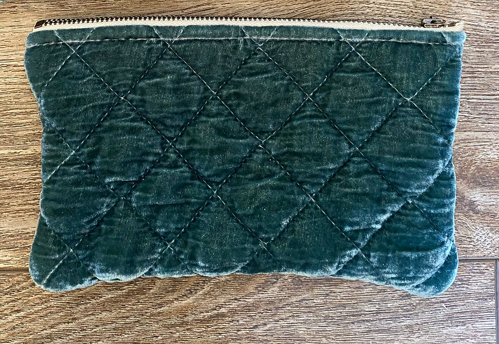 Thumbnail: Teal blue silk velvet zipper pouch