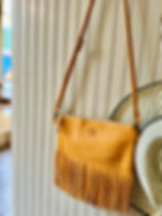 Thumbnail: Yellow leather fringe crossbody purse