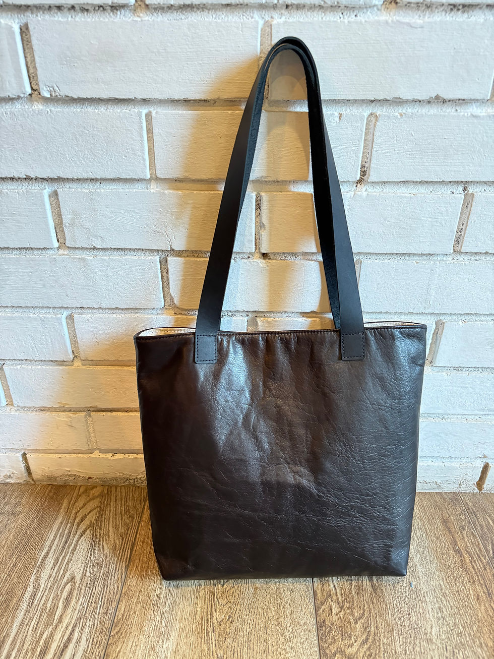 Thumbnail: White mudcloth & black leather tote bag