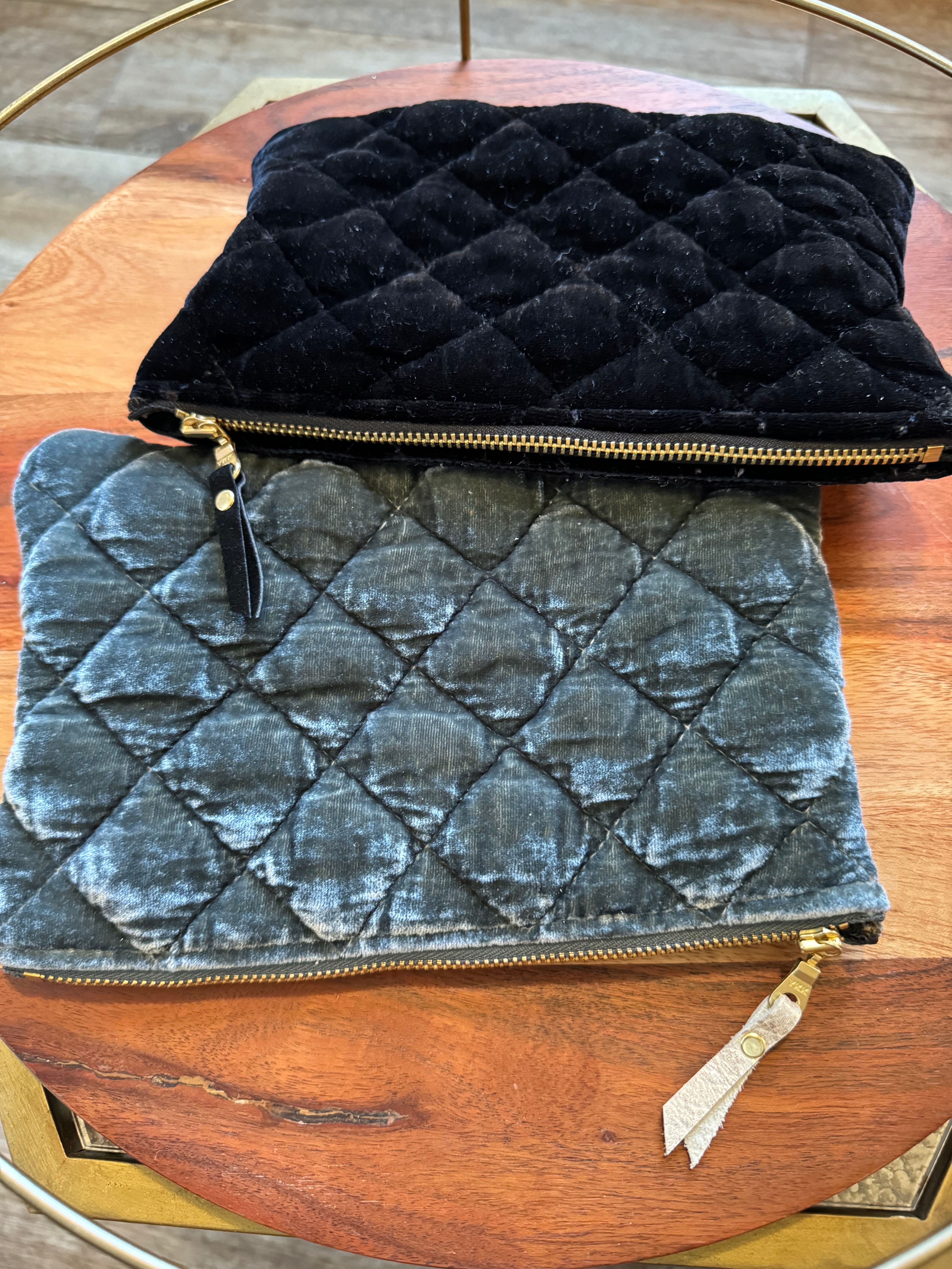 Black or grey silk velvet zipper pouch