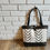 Thumbnail: Extra large white mudcloth & black leather tote bago