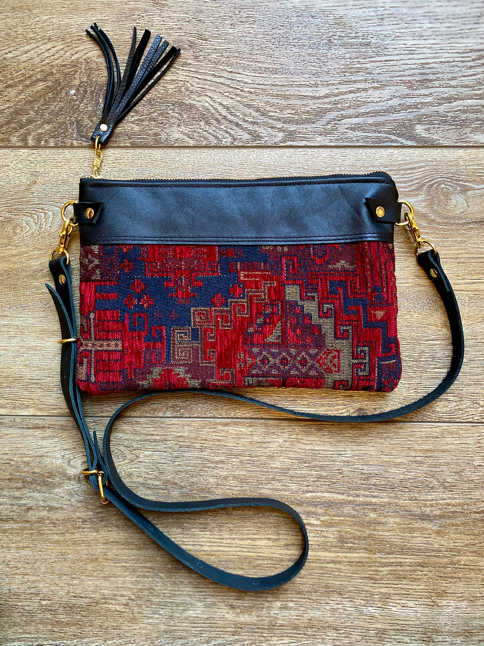 Thumbnail: Small red Turkish kilim & leather crossbody