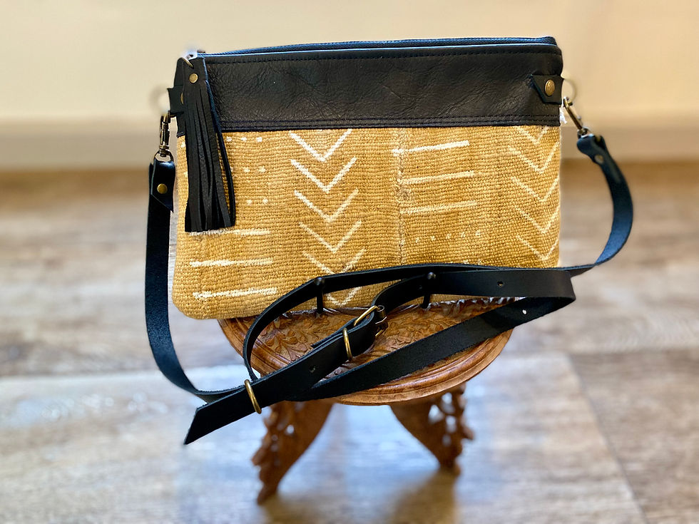 Thumbnail: Small mustard yellow mudcloth & leather crossbody