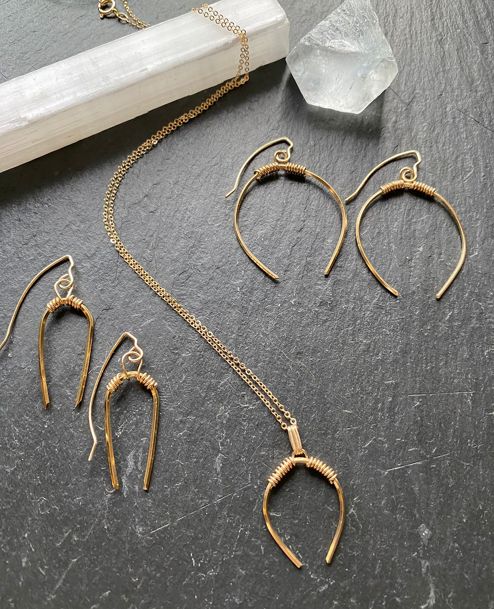 Thumbnail: Gold arc tuning fork earrings
