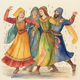 water color of medieval people wearing c