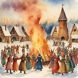water color picture of medieval people d